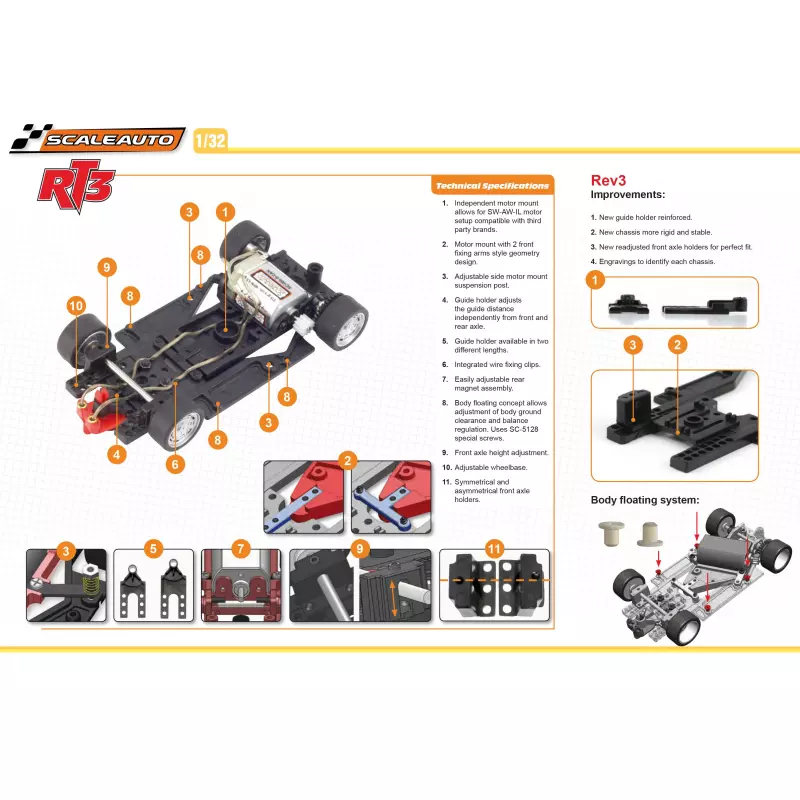 Scaleauto SC-6623 Chassis RT3 MWB completed assembled + LWB main base as optional assembly. Rev3