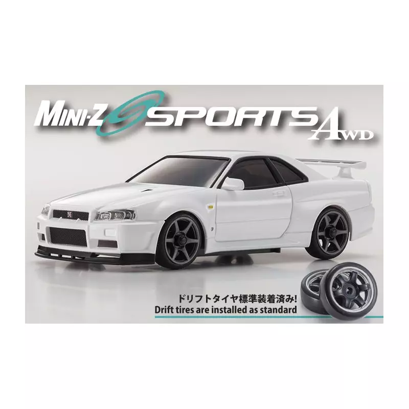 Kyosho Mini-Z MA020 Sports 4WD Nissan Skyline GT-R R34 (KT19) White