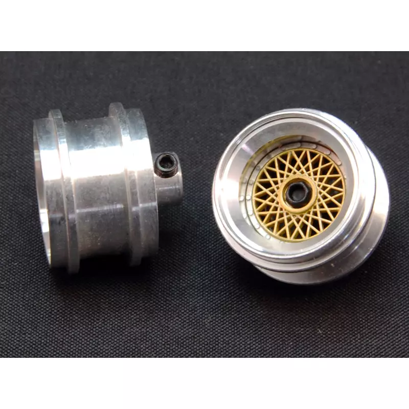  front wheels Aluminum hubs type "BBS gold" for Porsche 962 / Toyota 88C with M3 grab screws (2x)