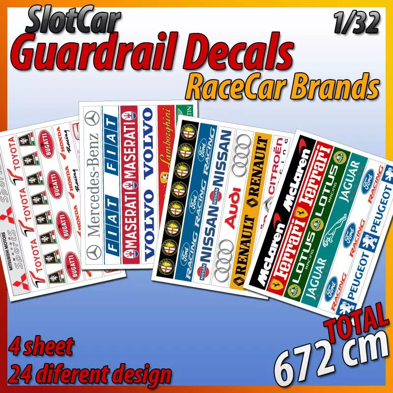 MHS Model GA-7 Guardrail Decals "RaceCar Brands"