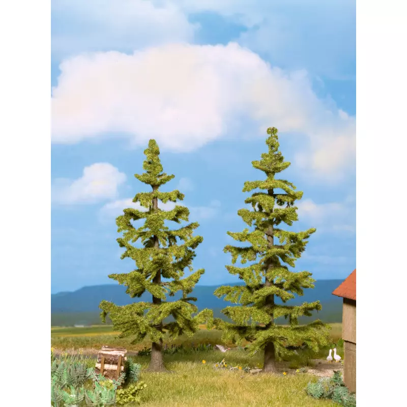 NOCH 21830 Spruce Trees, 2 pieces, 11 and 12.5 cm high