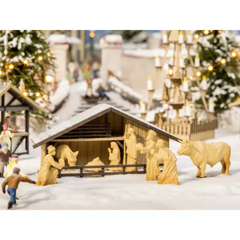  NOCH 14394 Crèche de marché de Noël avec figurines d'aspect bois