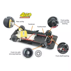 Slot.it CH98c Tensioner, flanges and spacers for 4WD System, cyan