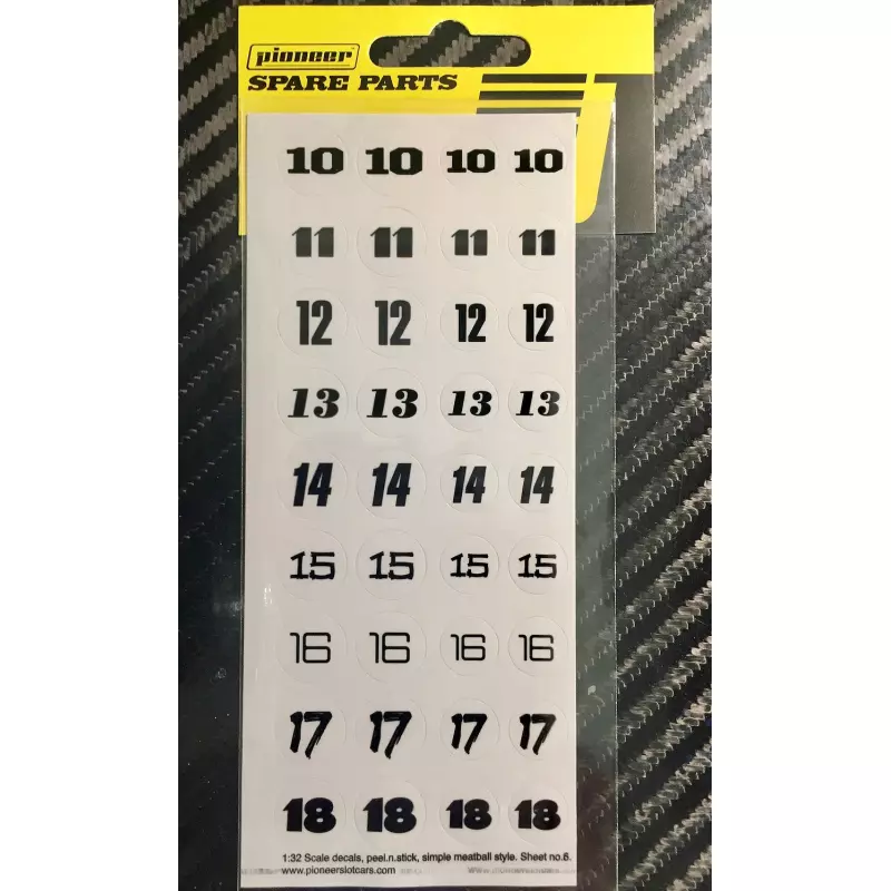  Pioneer DS202716 Racing Numbers (10-18) sticker sheet No 6