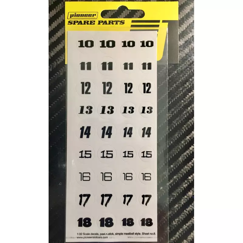 Pioneer DS202716 Racing Numbers (10-18) sticker sheet No 6