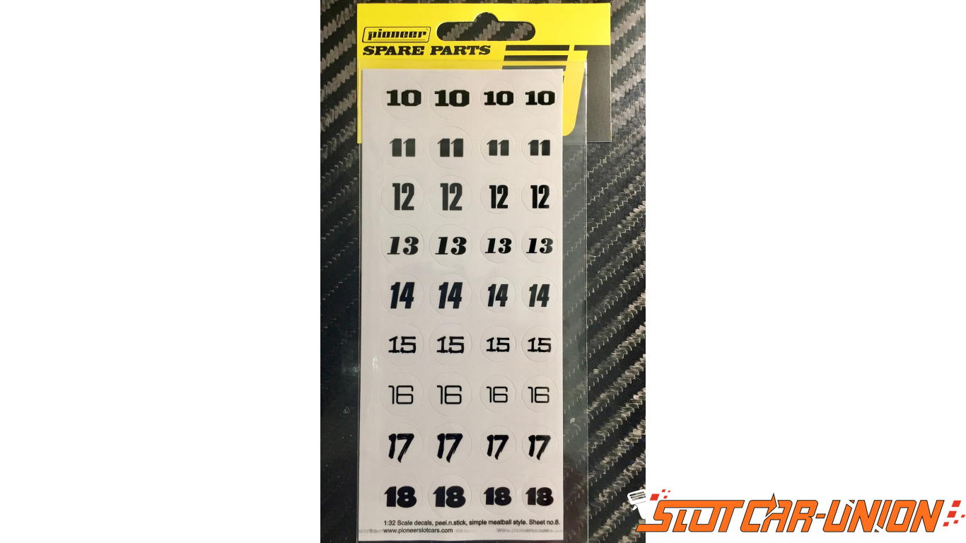 Pioneer DS202718 Various Racing Numbers Sticker Sheet #8 1/32 Slot Car 