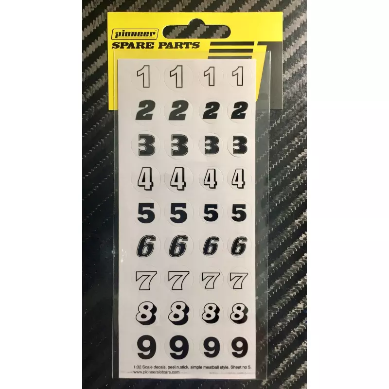  Pioneer DS202715 Sticker sheet No 5, Racing Numbers (1-9)
