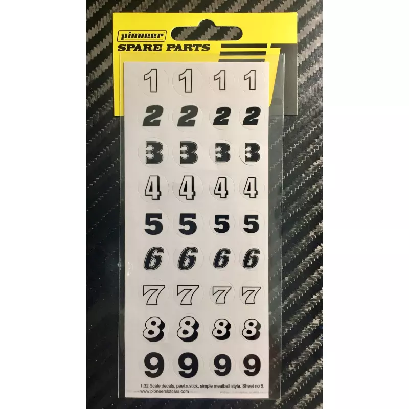 Pioneer DS202715 Sticker sheet No 5, Racing Numbers (1-9)