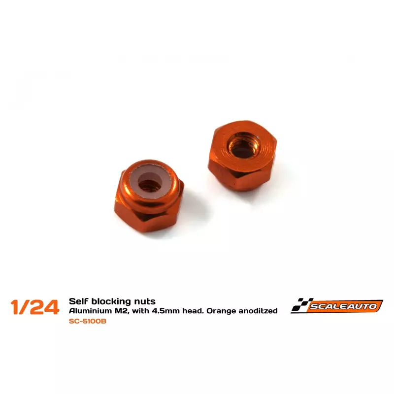 Scaleauto SC-5100B Self blocking nuts - Aluminium M2, with 4.5mm head. Orange anodized