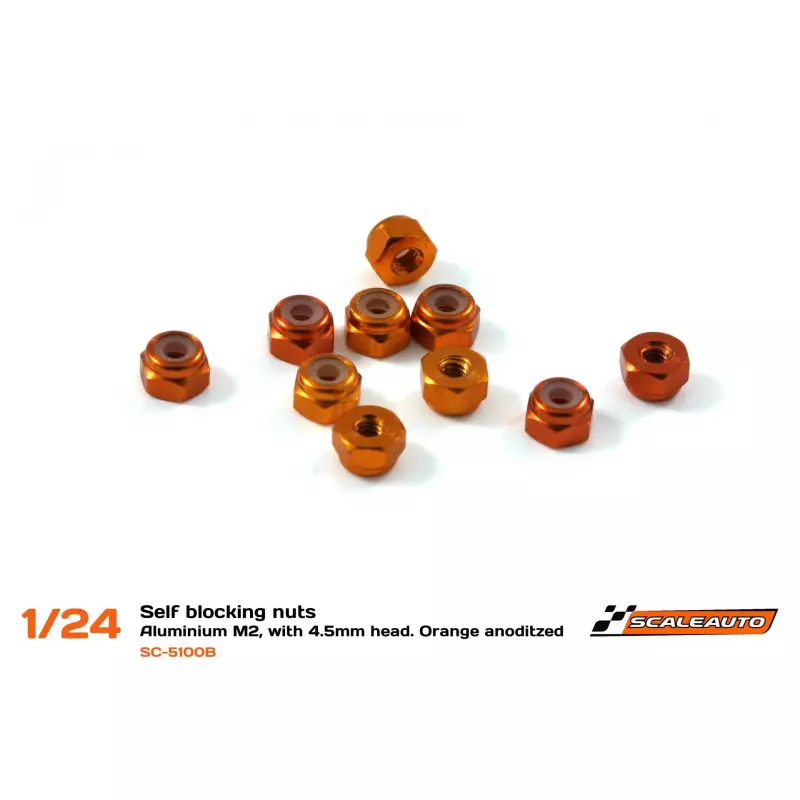  Scaleauto SC-5100B Self blocking nuts - Aluminium M2, with 4.5mm head. Orange anodized