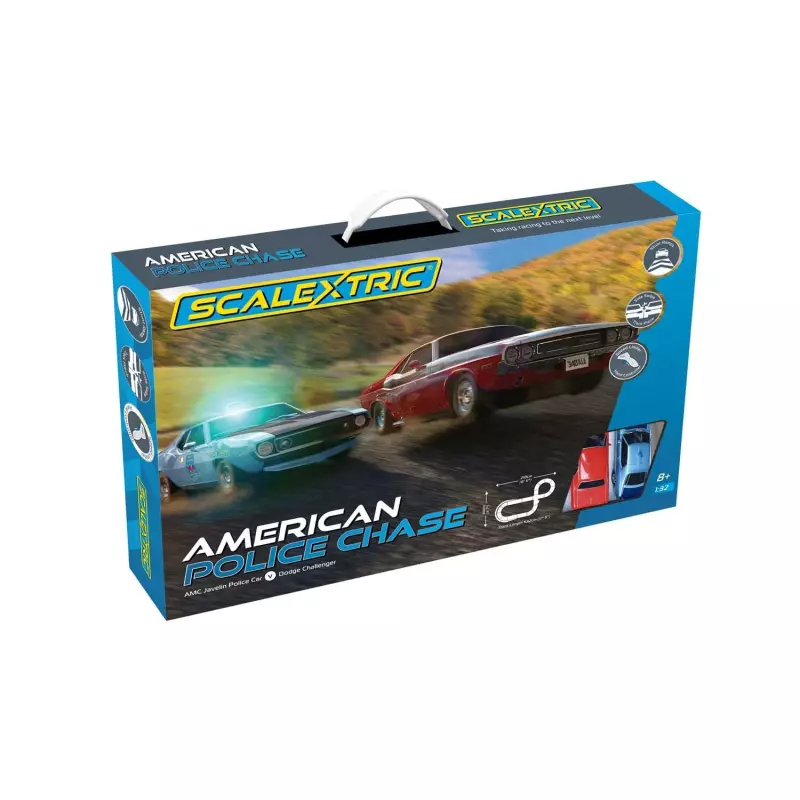 Scalextric C1405 American Police Chase (AMC Javelin Police car v Dodge Challenger) Set