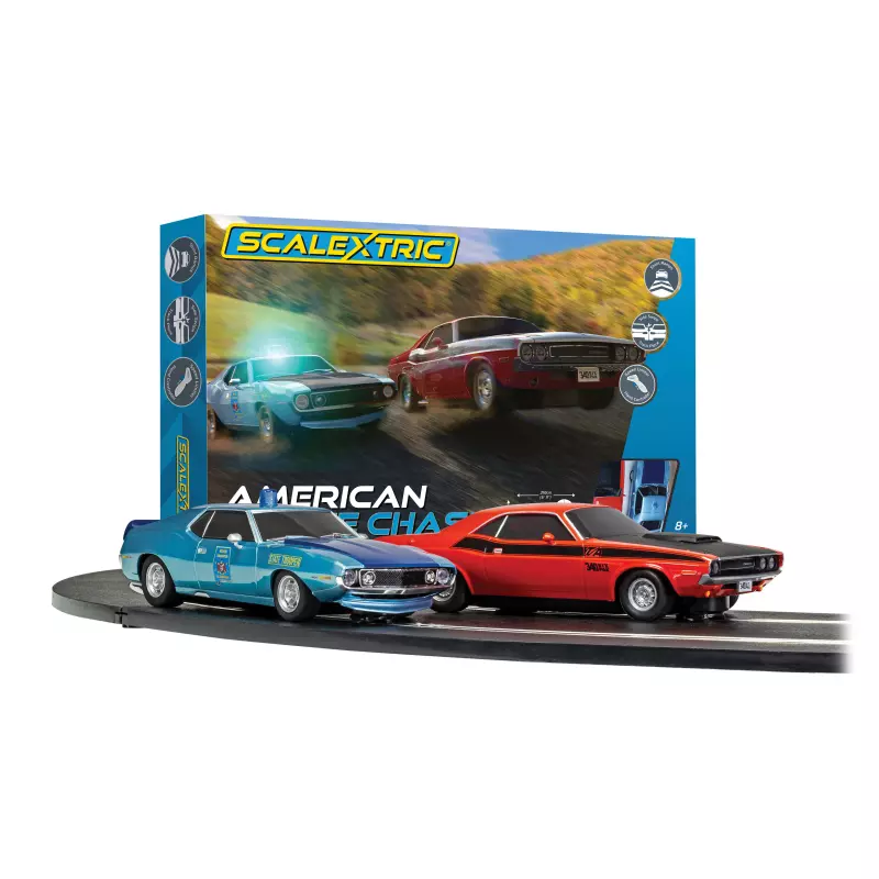 Scalextric C1405 American Police Chase (AMC Javelin Police car v Dodge Challenger) Set