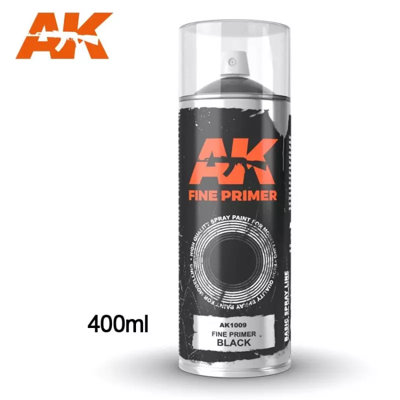  AK Interactive AK1009 Fine Primer Black - Spray 400ml (Includes 2 nozzles)