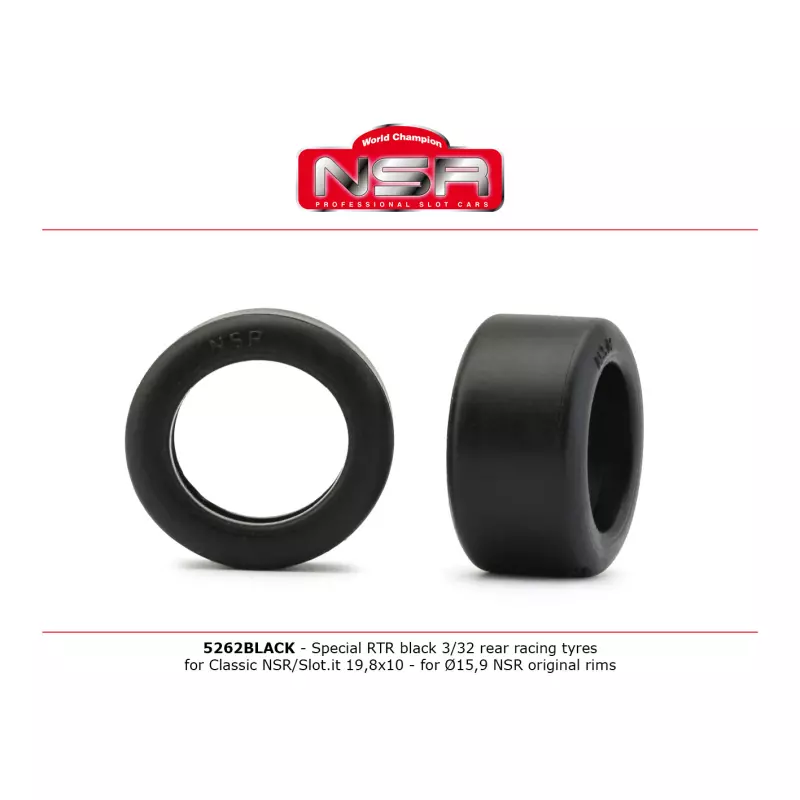  NSR 5262BLACK Special RTR Slick Rear for Classic NSR/Slot.it - 19.8x10 - Low Profile - Racing tyres