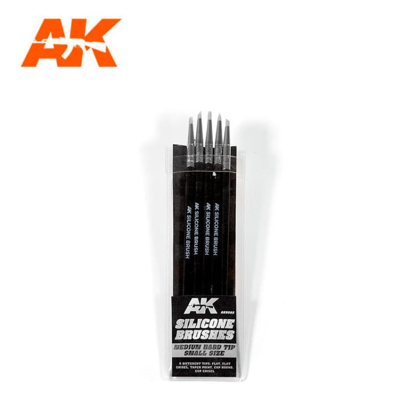                                    AK Interactive AK9085 Pinceaux Silicone, dureté Moyenne, taille Petite (5 Pinceaux Silicone)