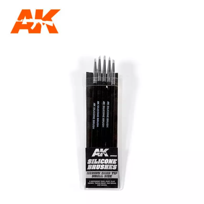  AK Interactive AK9085 Pinceaux Silicone, dureté Moyenne, taille Petite (5 Pinceaux Silicone)