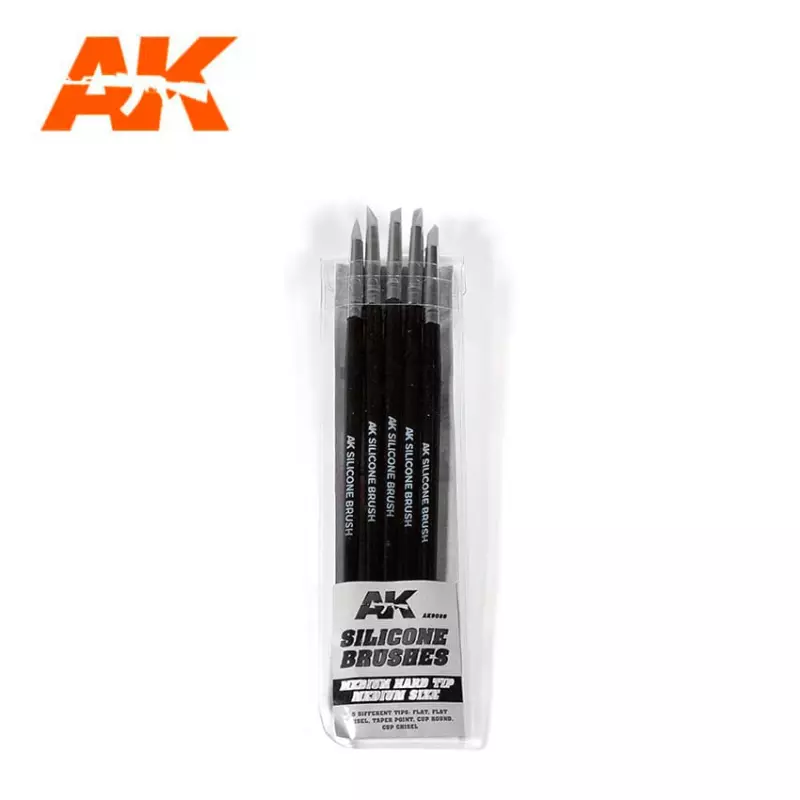 AK Interactive AK9086 Pinceaux Silicone, dureté Moyenne, taille Moyen (5 Pinceaux Silicone)