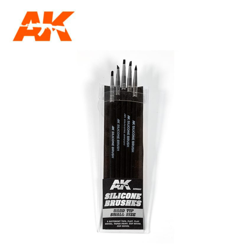                                     AK Interactive AK9087 Pinceaux Silicone, dureté Rigide, taille Petit (5 Pinceaux Silicone)