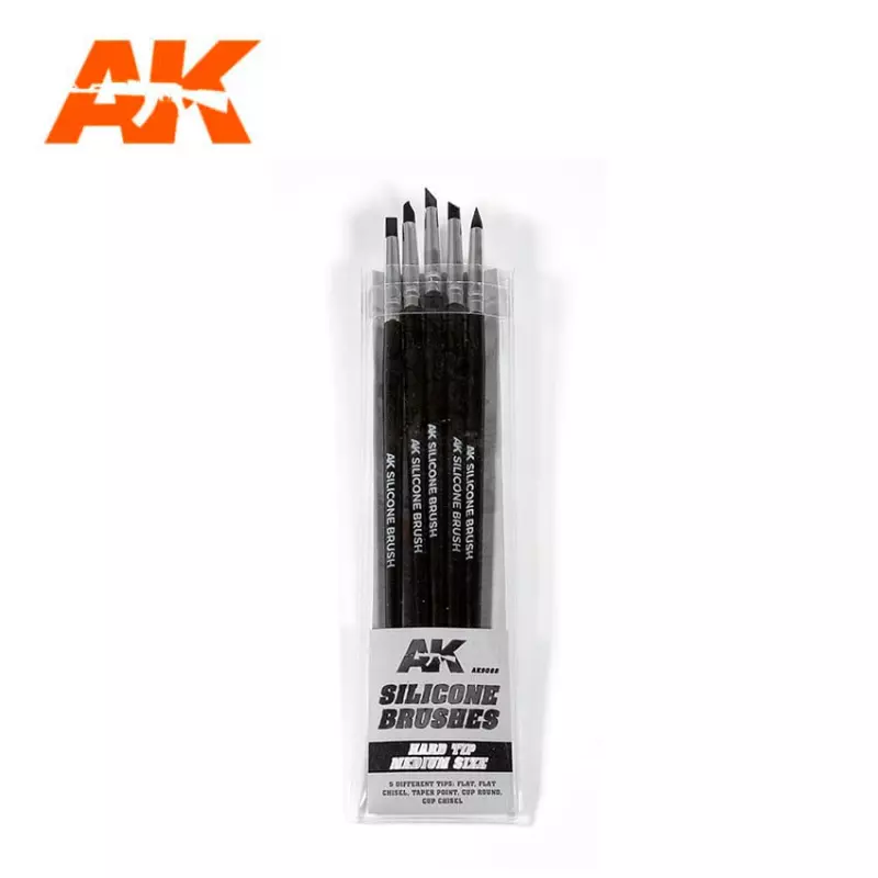  AK Interactive AK9088 Pinceaux Silicone, dureté Rigide, taille Moyen (5 Pinceaux Silicone)