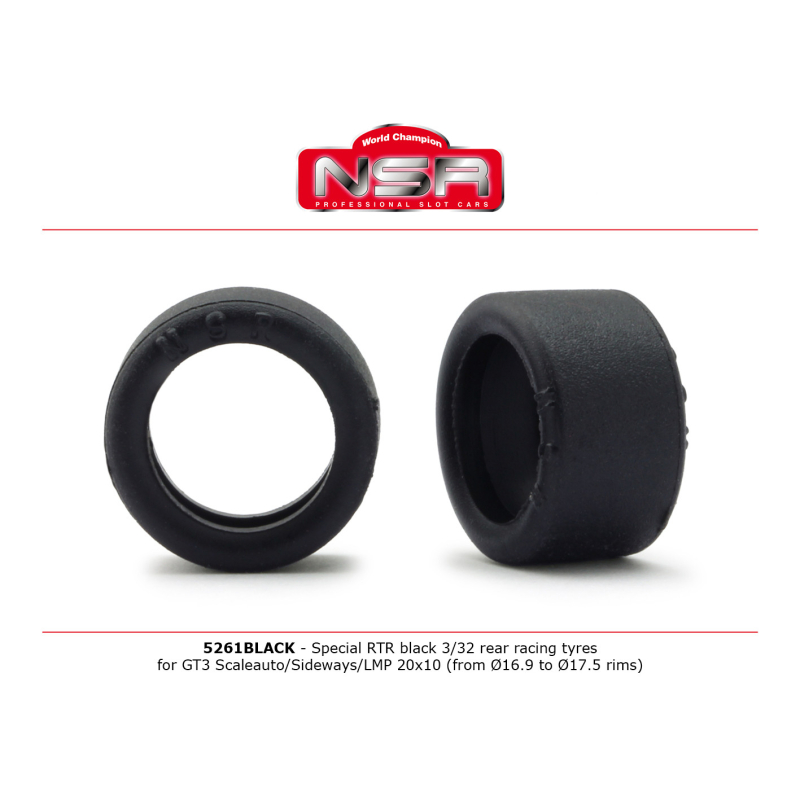                                     NSR 5261BLACK Special RTR Slick Rear for GT3 Scaleauto/Sideways/LMP - 20x10 - Low Profile - Racing tyres