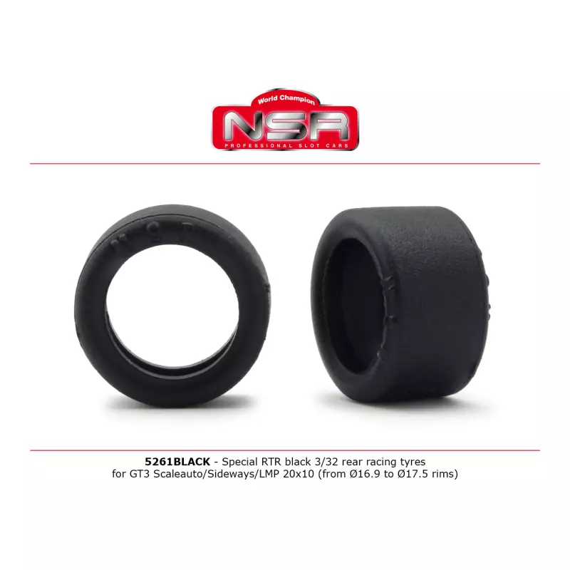  NSR 5261BLACK Special RTR Slick Rear for GT3 Scaleauto/Sideways/LMP - 20x10 - Low Profile - Racing tyres