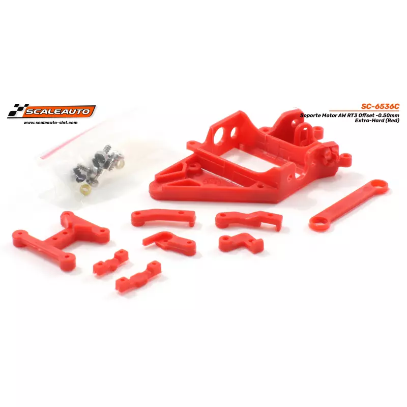 Scaleauto SC-6536C Soporte Motor AW RT3 Offset -0.50mm Extra-Hard (Red)