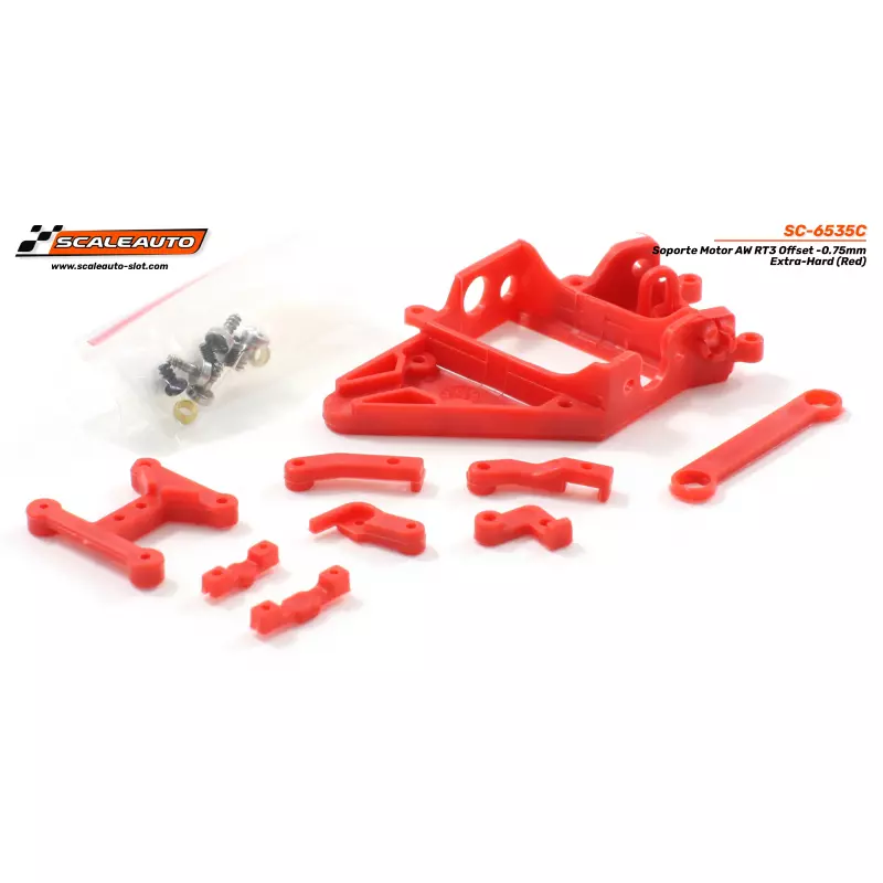  Scaleauto SC-6535C Soporte Motor AW RT3 Offset -0.75mm Extra-Hard (Red)