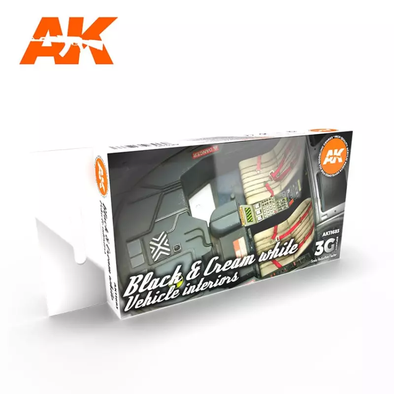 AK Interactive AK11683 Set Couleurs Intérieurs de Véhicule Noir & Blanc Crème 6x17ml