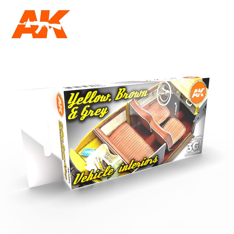                                     AK Interactive AK11684 Yellow, Brown & Grey Vehicle Interiors Colors Set 6x17ml