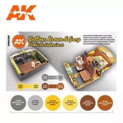 AK Interactive AK11684 Set Couleurs Intérieurs de Véhicule Jaune, Brun & Gris 6x17ml