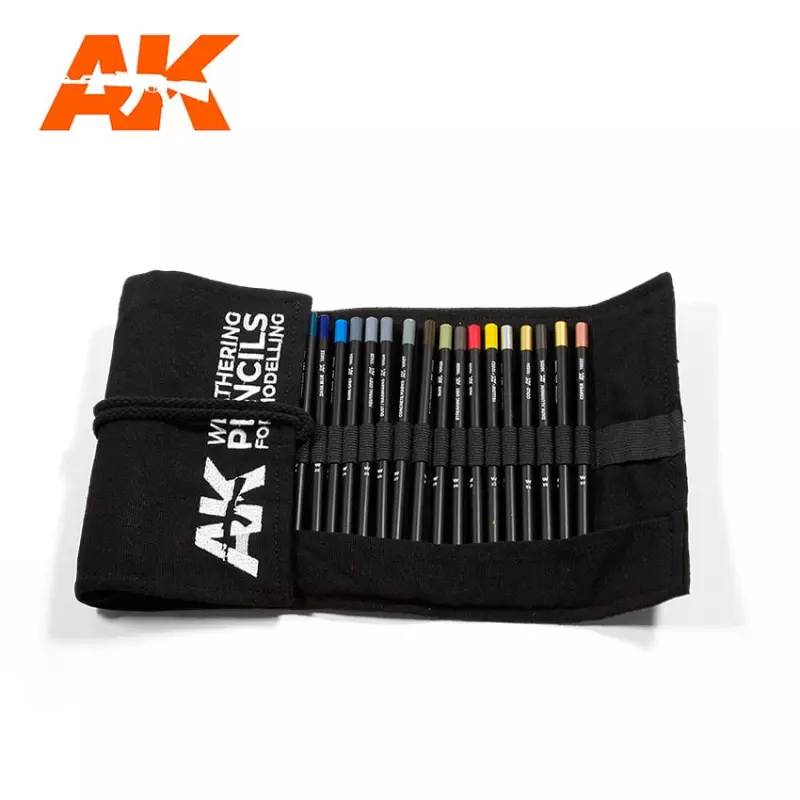  AK Interactive AK10048 Weathering Pencils Full Range Cloth Case