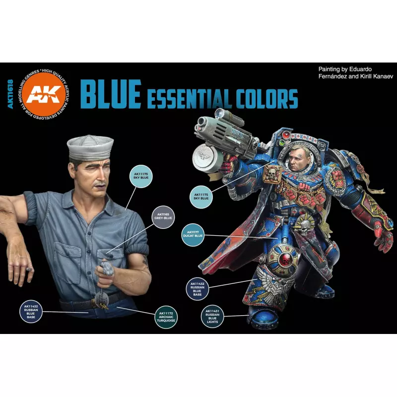 AK Interactive AK11618 Blue Essential Colors Set 6x17ml