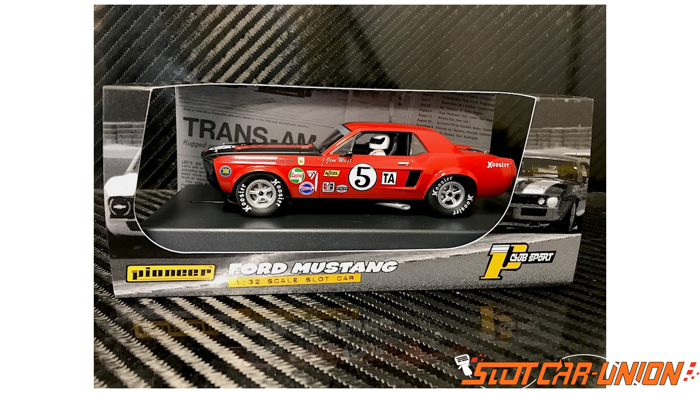 Pioneer P112 Red Ford Mustang T/A #5 Jim West Slot Car 1/32 Scalextric DPR 