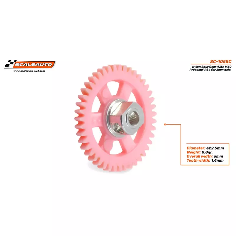 Scaleauto SC-1055C Nylon Spur Gear 43th M50 Procomp-RS4 for 3mm axle