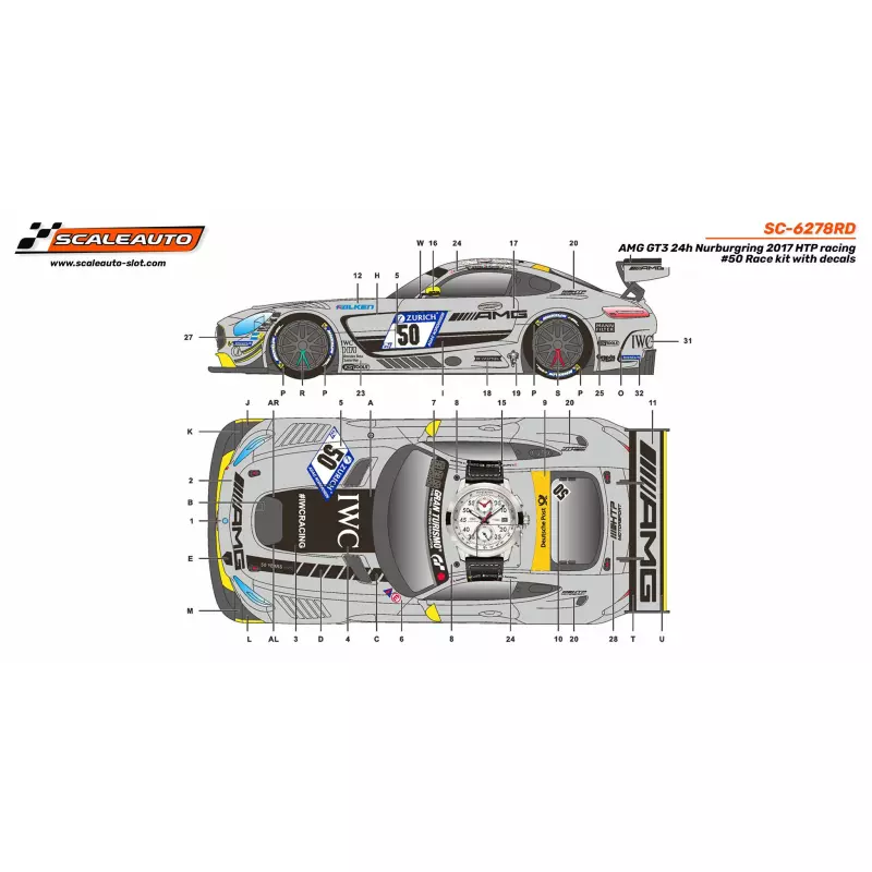 Scaleauto SC-6277RD AMG GT3 24h Nurburgring 2017 HTP racing n.50 Kit course avec décalcomanies