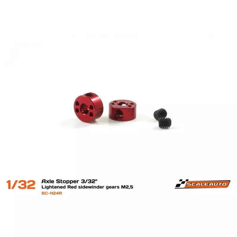 Scaleauto SC-1124R Axle stopper for 3/32" lightened red anodized aluminium, for anglewinder/sidewinder gears