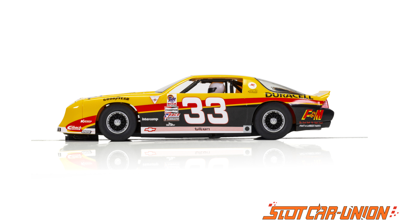 Yellow Red & Black Scalextric Chevrolet Camaro IROC SCCA Trans-Am Duracell 1:32 Slot Race Car C4220 