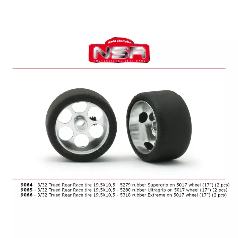  NSR 9064 3/32 Trued Rear Race tire 19,5X10,5 on Ø17mm wheels (2 pcs)