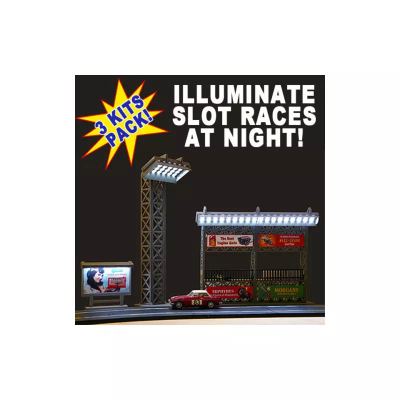 Pack of 3 Slot Car Kits with Lights