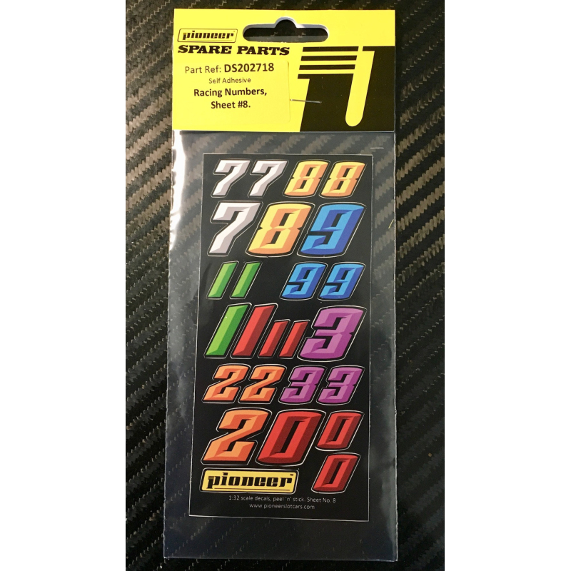                                     Pioneer DS202718 Sticker sheet No 8, Various Racing numbers