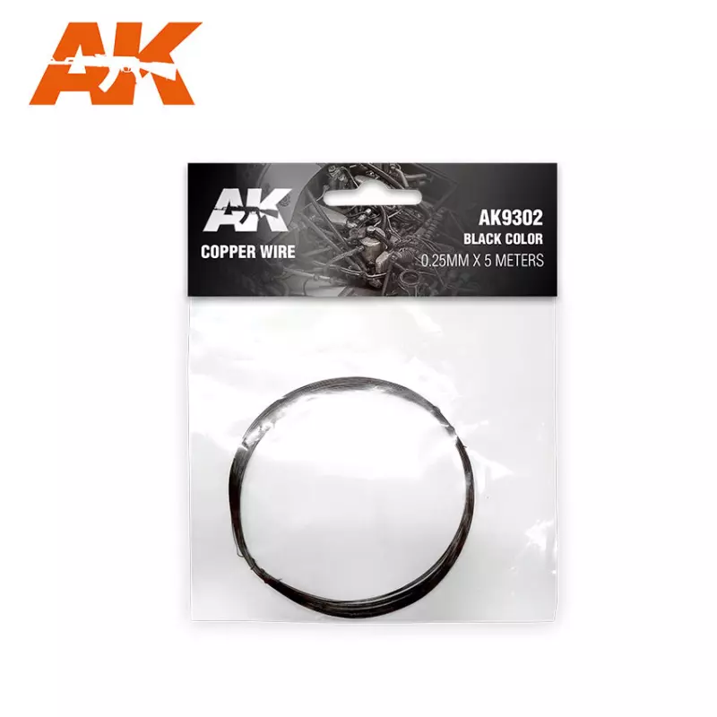  AK Interactive AK9302 Fil de Cuivre 0.25mm x 5 mètres COULEUR NOIRE