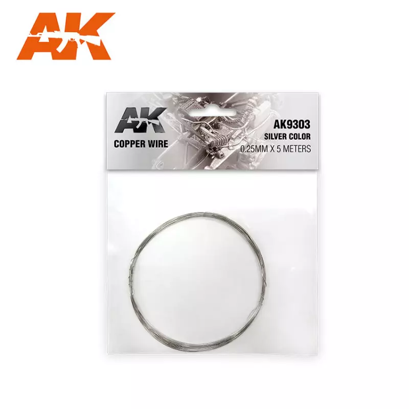  AK Interactive AK9303 Fil de Cuivre 0.25mm x 5 mètres COULEUR ARGENT