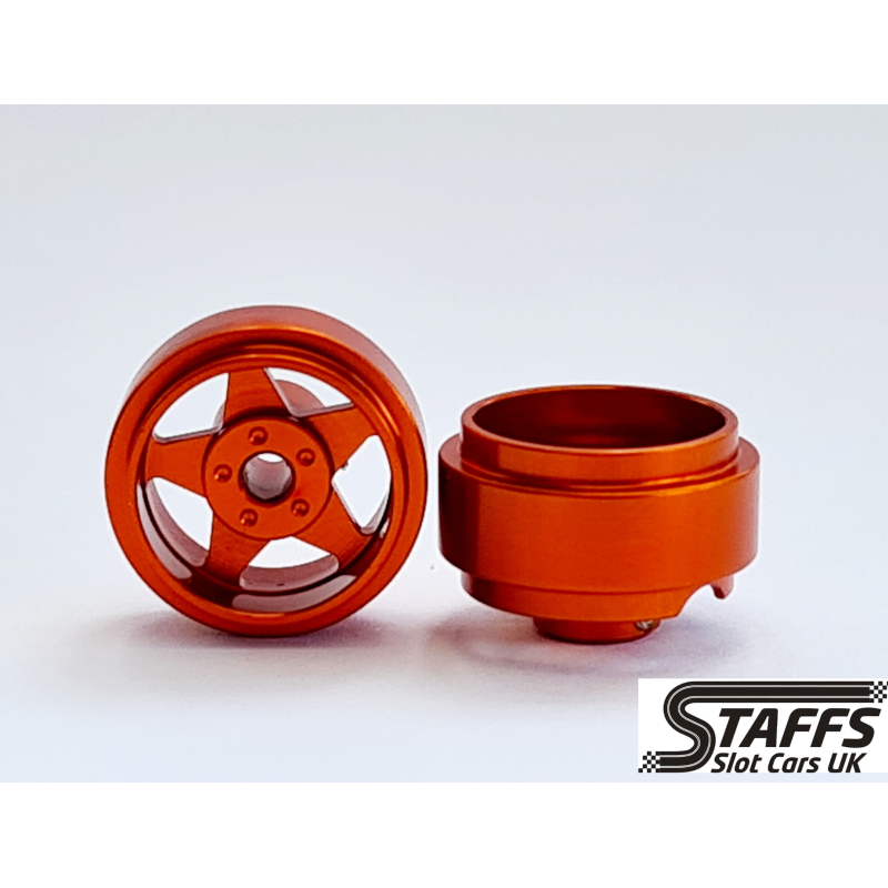                                     STAFFS129 Five Spoke Oranage Wheel 15.8mm x 8.5mm (FRONT) (2 pcs)