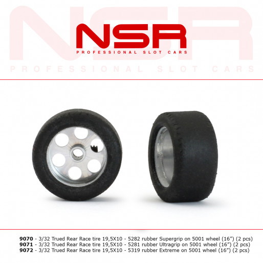 NSR 9070 3/32 Trued Rear Race tire 19,5X10 - 5282 rubber SUPERGRIP on 5001 wheel (16") (2 pcs)