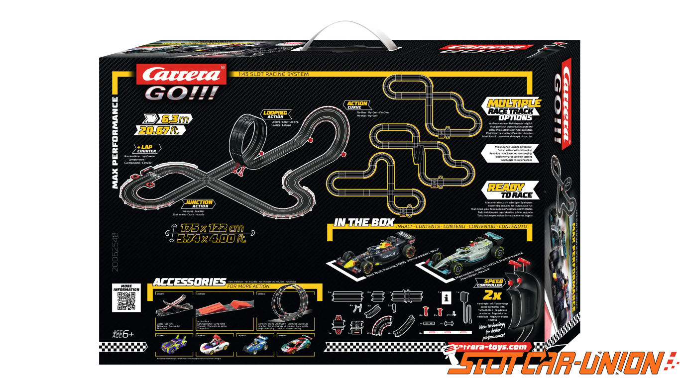 Carrera GO!!! 62548 Max Performance Electric Powered Slot Car Racing Kids  Toy Race Track Set Includes 2 Hand Controllers and 2 Cars in 1:43 Scale